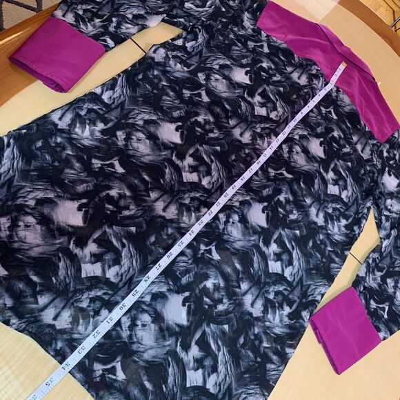 Kenneth Cole Long-sleeved Colorblock Blouse tunic Large 10 Collar Pink Black - Picture 7 of 13